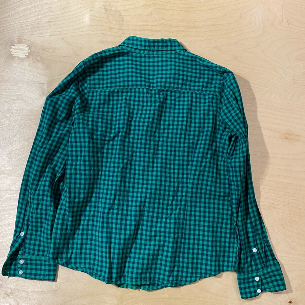 crown & ivy Green and Navy Gingham Button-Down Shirt Large (QT) - Picture 6 of 7